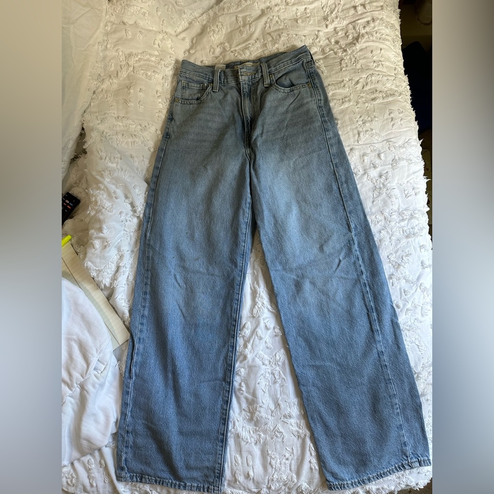 Levi’s high waisted straight, medium wash jeans